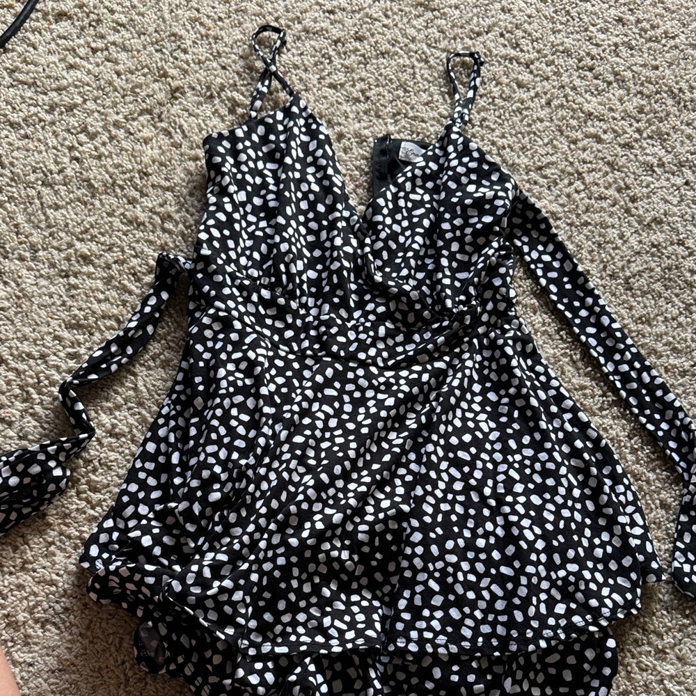 Black and White Spotted Wrap Dress